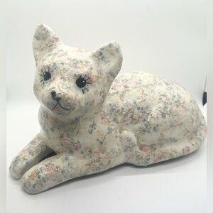 Vintage Decoupage Cat Figurine